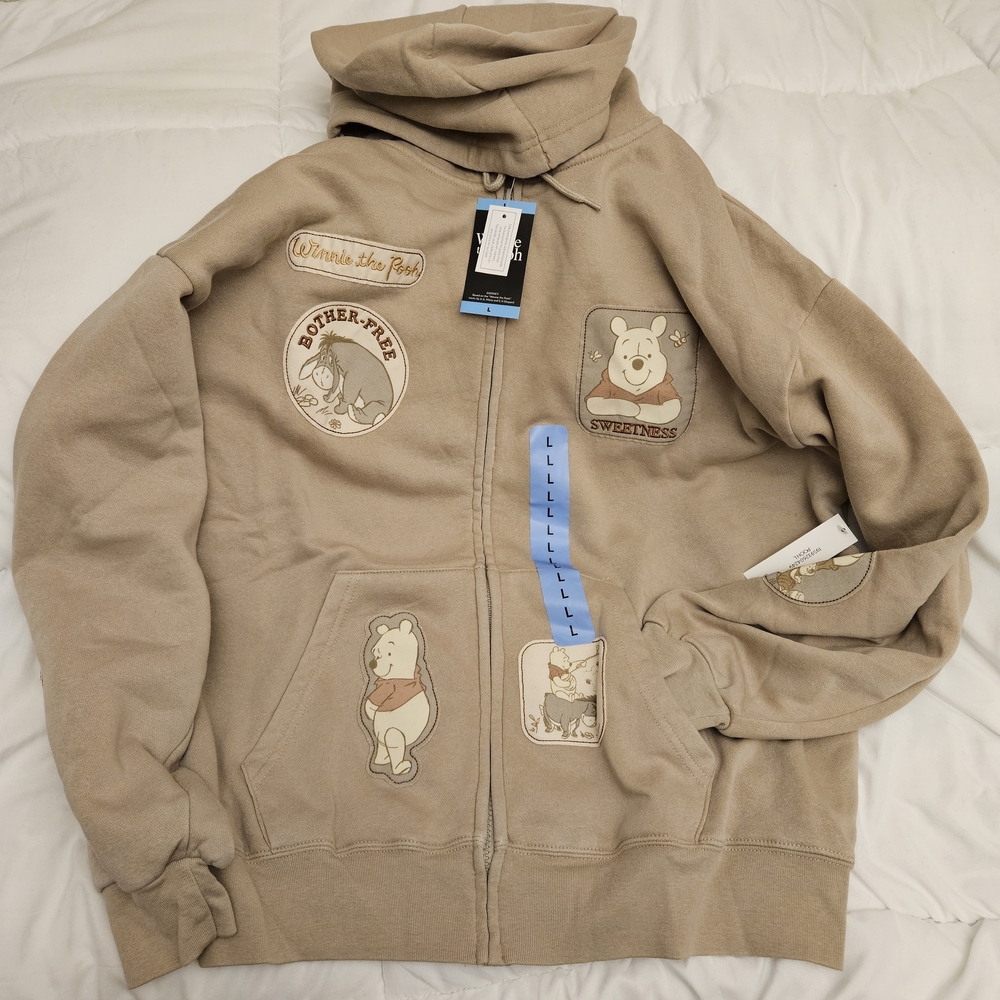 🆕 SIZE L DISNEY HOODIE Winnie the Pooh full zip w/ patches